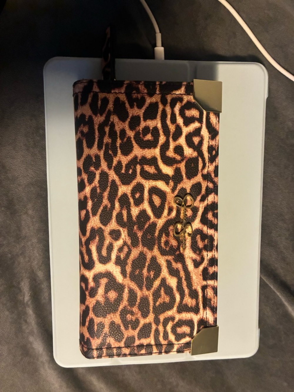 Jessica Simpson Leopard Print Clutch Wallet with Gold Accents